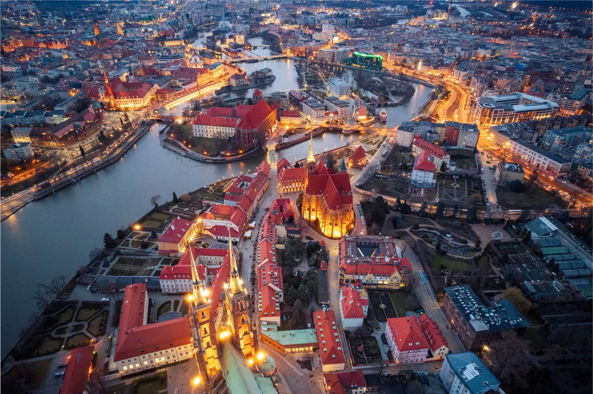 Wrocław city centre at dusk