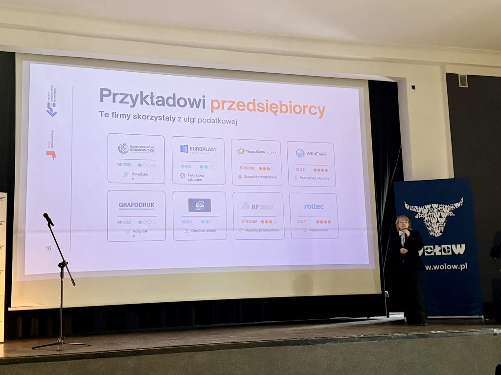 prezentacja LSSE, kobieta przemawia na scenie